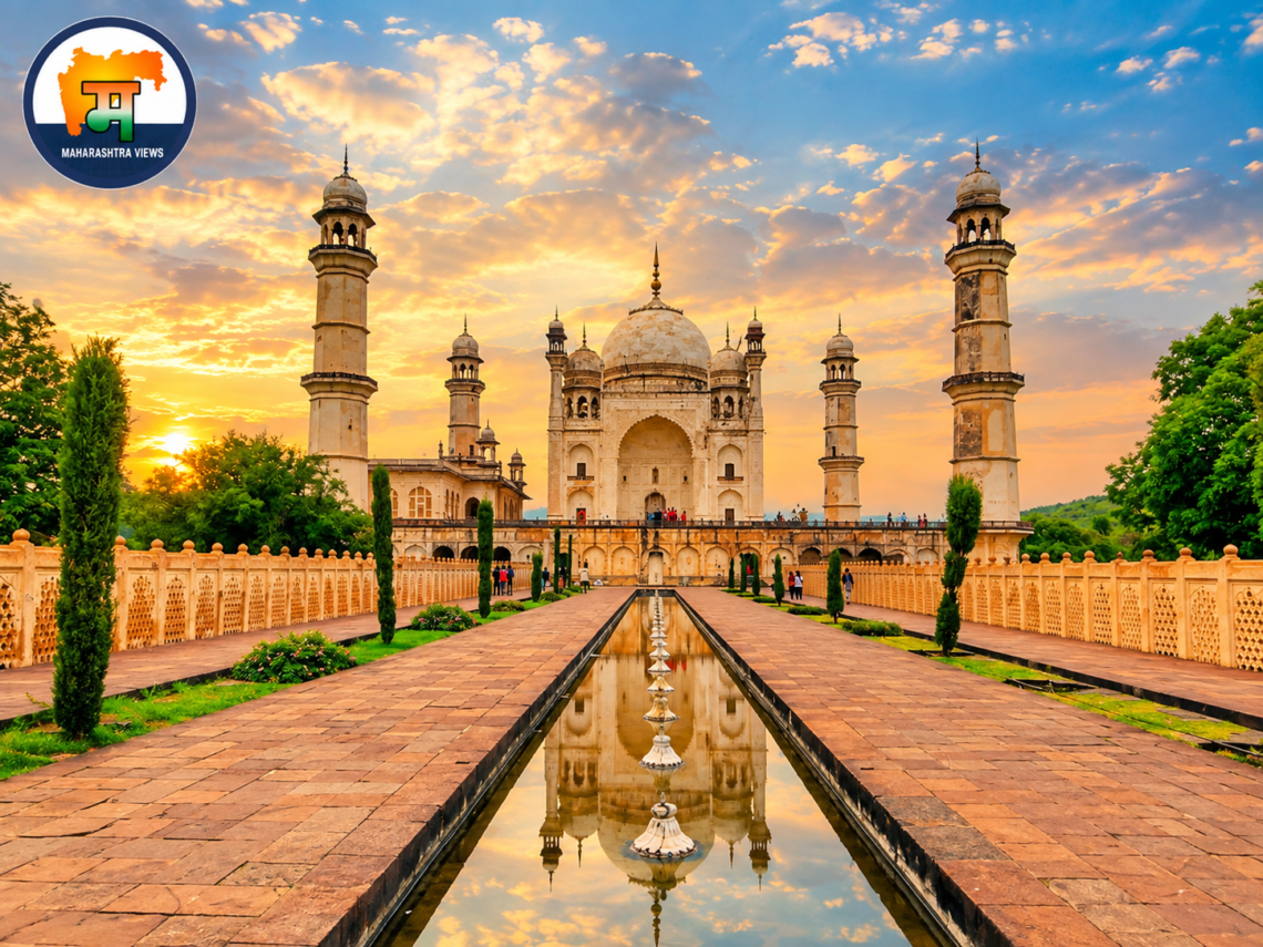 Bibi Ka Maqbara in Sambhajinagar, a white marble mausoleum resembling the Taj Mahal
