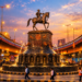 Chhatrapati Sambhajinagar statue and fountain at sunset