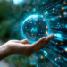 A glowing AI holographic globe marked “AI” held in a human hand, with futuristic digital data streams in the background and the Maharashtra Views logo in the upper-left corner.