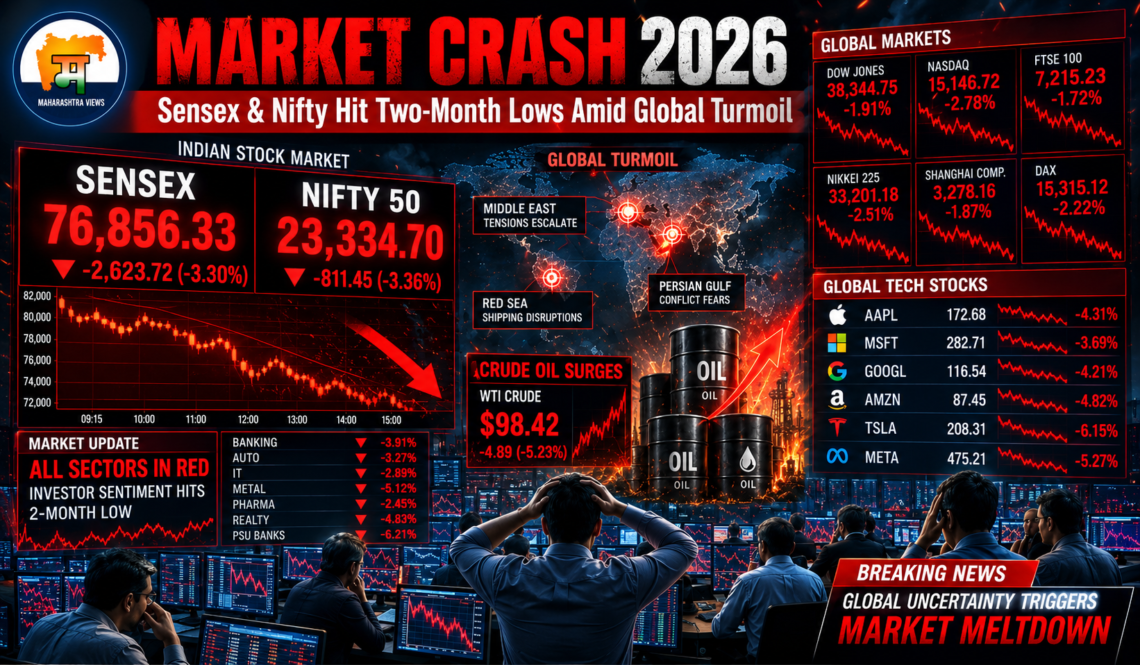 Nifty Bank Nifty crash 2026 — Sensex Nifty market meltdown with crude oil surge and global sell-off