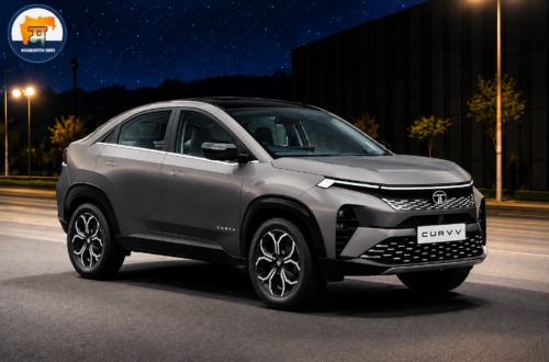Tata Curvv SUV displayed in a premium nighttime setting