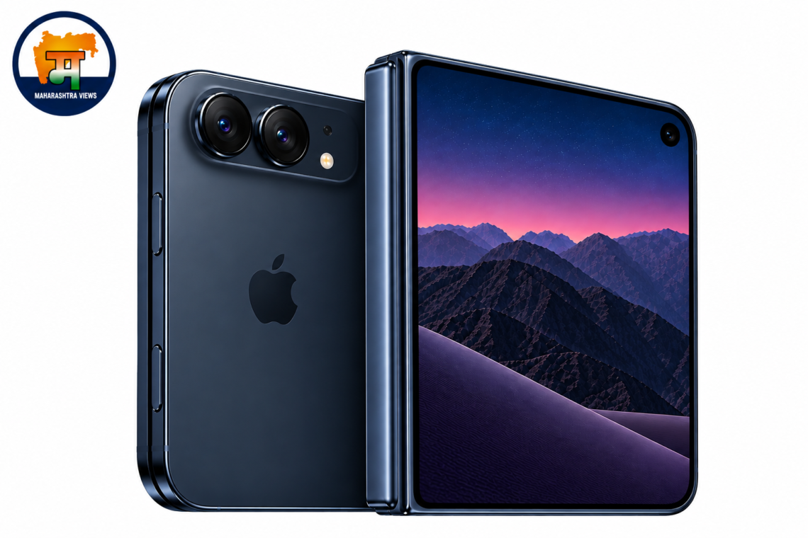 Phone Duo foldable iPhone in black color showing dual camera design and folded display