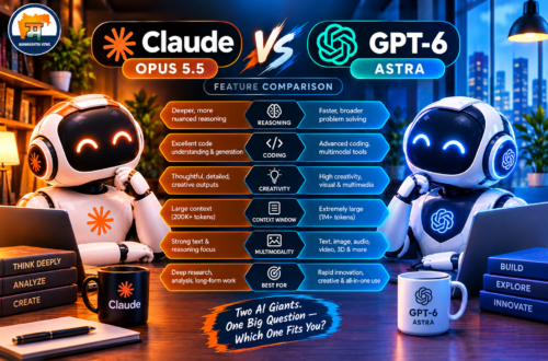 Claude Opus 5.5 vs GPT-6 Astra comparison graphic with two chat windows side by side