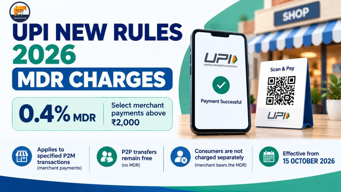 UPI new rules 2026 shown on a smartphone with a QR code payment at a shop counter