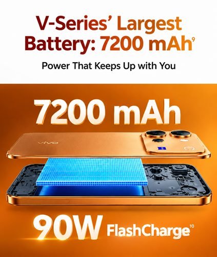Smartphone connected to the 90W FlashCharge adapter for fast charging
