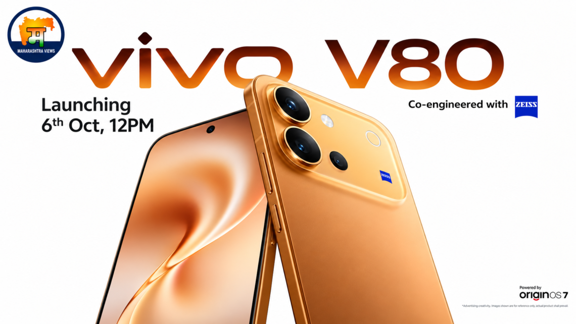 Vivo V80 smartphone in Sunrise Anthem colour showing the floating ZEISS camera module
