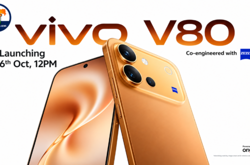 Vivo V80 smartphone in Sunrise Anthem colour showing the floating ZEISS camera module