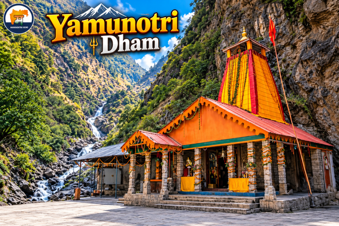 Yamunotri Dham temple surrounded by snow-capped Himalayan peaks in Uttarakhand